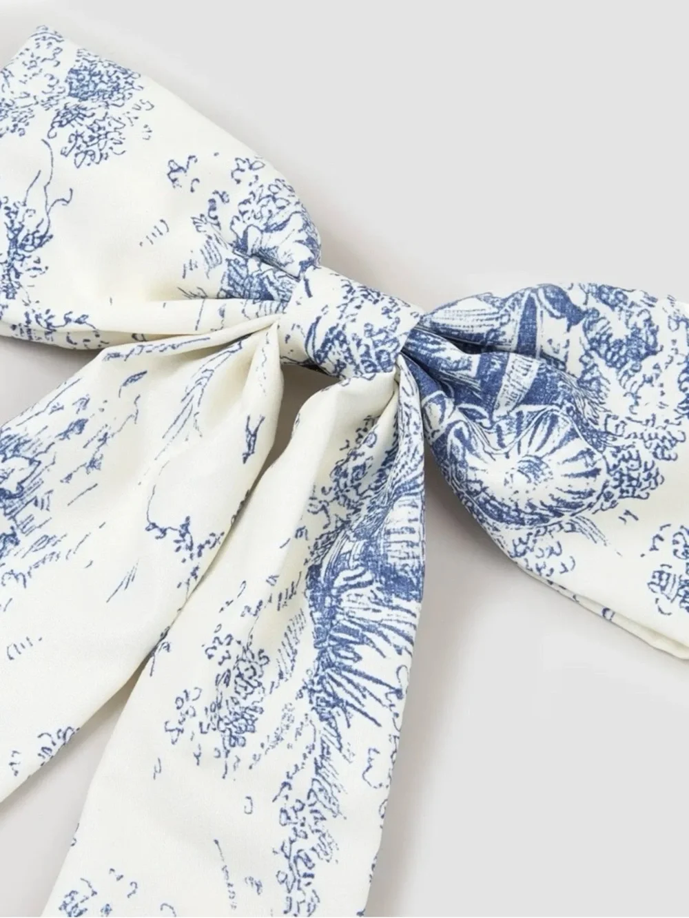 Blue & White Toile Bow Hair Barette - Picture 2 of 4